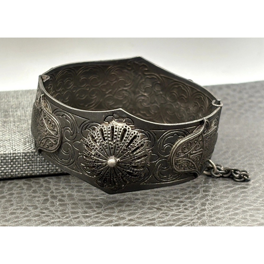 Vintage Ethnic Boho Filigree Hinged Bangle Bracelet Camel Hamsa Hand 7.25"
